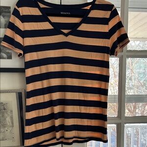 Merona V-Neck Navy & Peach Striped Tee